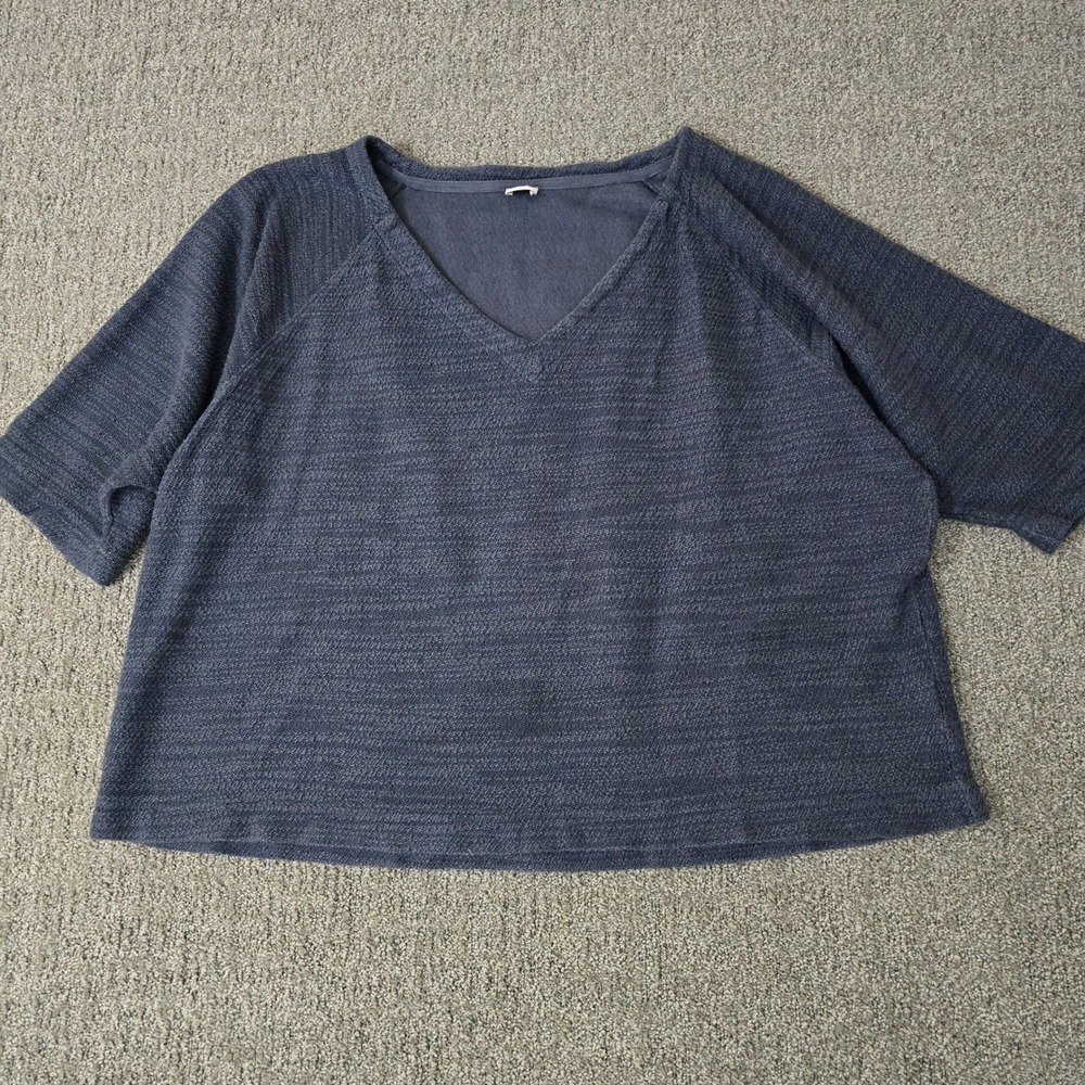 Poetry Linen Blend V Neck Knit‎ Top Womens 16 Blue Short Sleeve Relaxed